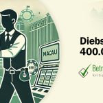 Minimalistische Illustration einer Casinoszene in Macau mit Fokus auf den Diebstahl von Spielchips - Erstellt mit AI durch Betrugstest Prompt.