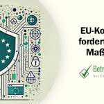 Minimalistische Darstellung des Verbraucherschutzes im digitalen EU-Raum. Im Zentrum ein Schutzschild, das den Schutz der Verbraucher symbolisiert. - Erstellt mit AI durch Betrugstest Prompt.