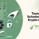 Eine Hand, die ein Portemonnaie hält sowie eine Hand, die darauf zeigt und ein Bitcoin Logo in der Ecke - Erstellt mit AI durch Betrugstest Prompt.