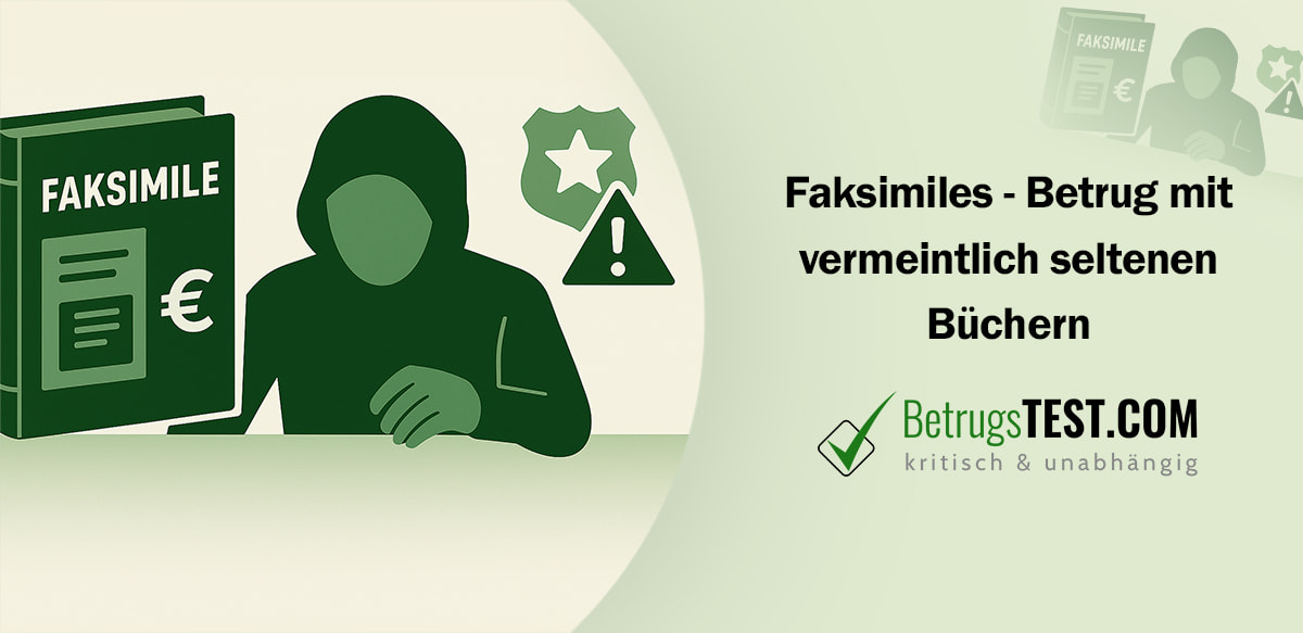 Buch mit Faksimiles Aufschrift und daneben ein verdächtig aussehender Mensch - Erstellt mit AI durch Betrugstest Prompt.