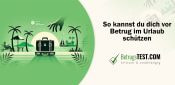 Urlaubskulisse mit einer Hand, die nach einem Koffer greift - Erstellt mit AI durch Betrugstest Prompt.