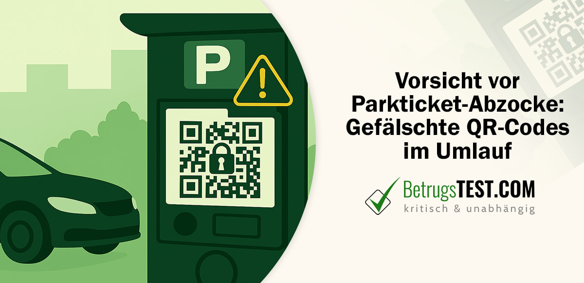Parkscheinautomat mit QR-Code neben einem geparkten Auto - Erstellt mit AI durch Betrugstest Prompt.