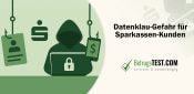 Sparkassen-Logo, eine dubiose Gestalt und Angelhaken - Erstellt mit AI durch Betrugstest Prompt.