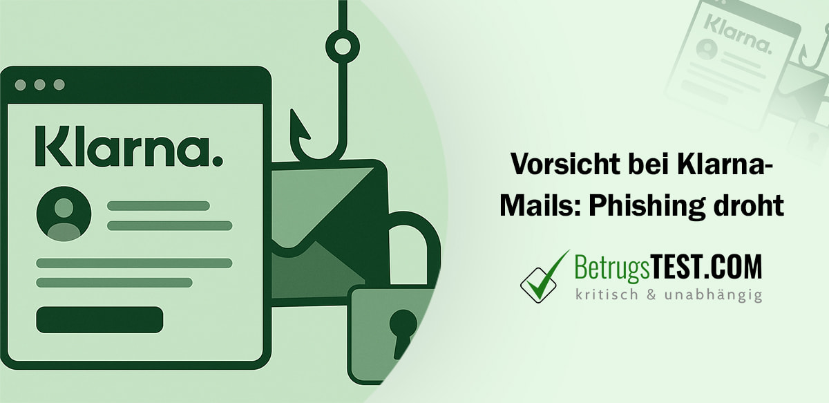 Briefumschlag, Angelhaken und Klarna-Logo - Erstellt mit AI durch Betrugstest Prompt.