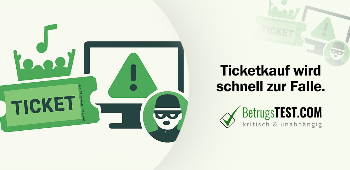 Minimalistische Illustration eines Konzerttickets, einer Menschenmenge und eines Computerbildschirms mit einem Warnsymbol und einem Dieb-Icon, das auf Ticketbetrug im Konzertbereich hinweist. - Erstellt mit AI durch Betrugstest Prompt.