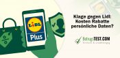 Eine grüne Einkaufstasche mit Preisschild. Daneben eine Hand, die ein Smartphone hält, dass das Lidl Plus-Logo abbildet und einem Schutzschild mit einem Benutzer-Symbol. - Erstellt mit AI durch Betrugstest Prompt.