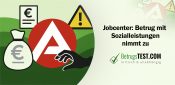 Jobcenter Logo mit einem Geldsack und einer Hand, die danach greift - Erstellt mit AI durch Betrugstest Prompt.