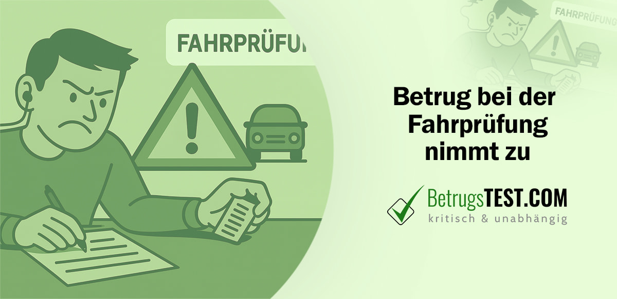 In Grüntönen gehaltene Illustration eines Mannes bei der Fahrprüfung, der mit Spickzettel und verstecktem Ohrstöpsel schummelt. - Erstellt mit AI durch Betrugstest Prompt.