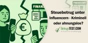 Ein Mann und eine Frau, die jeweils ein Smartphone halten, mit einem Geldsack dazwischen. Eine zackige Linie mit dem Label „FINANZAMT“ trennt sie von einem Gebäude, das das Finanzamt symbolisiert. - Erstellt mit AI durch Betrugstest Prompt.