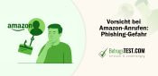 Amazon Logo mit einer nachenklichen Person daneben und einem Haken, an dem eine Kreditkarte hängt - Erstellt mit AI durch Betrugstest Prompt.