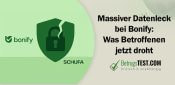 Die Logos von Bonify und Schufa und ein Schloss mit Bruchstelle - Erstellt mit AI durch Betrugstest Prompt.