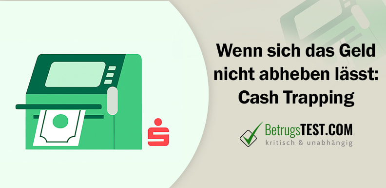 Minimalistische Illustration eines Geldautomaten mit einer Geldfalle und dem Sparkassen-Logo, mit scharfen, klaren Linien und grünen Tönen auf hellem Hintergrund. - Erstellt mit AI durch Betrugstest Prompt.