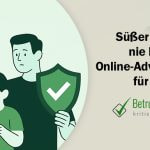 Eine Familie mit einem Kind, das ein Tablet hält, während der Vater ein Schutzschild mit einem Häkchen in der Hand hält. - Erstellt mit AI durch Betrugstest Prompt.