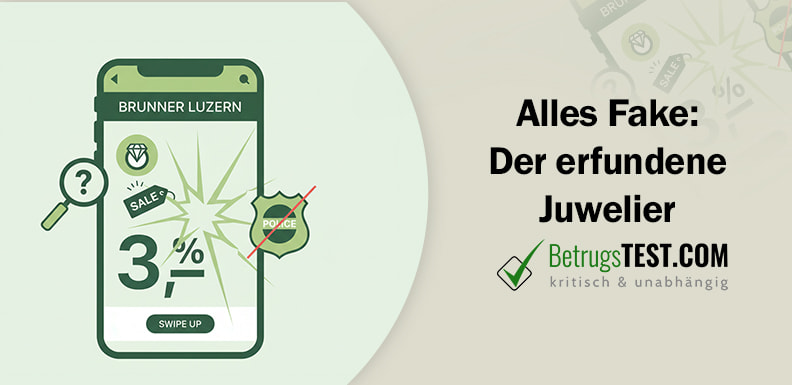 Smartphone-Illustration mit Schriftzug Brunner Luzern, zerbrochenem Display und Polizeimarke. - Erstellt mit AI durch Betrugstest Prompt.