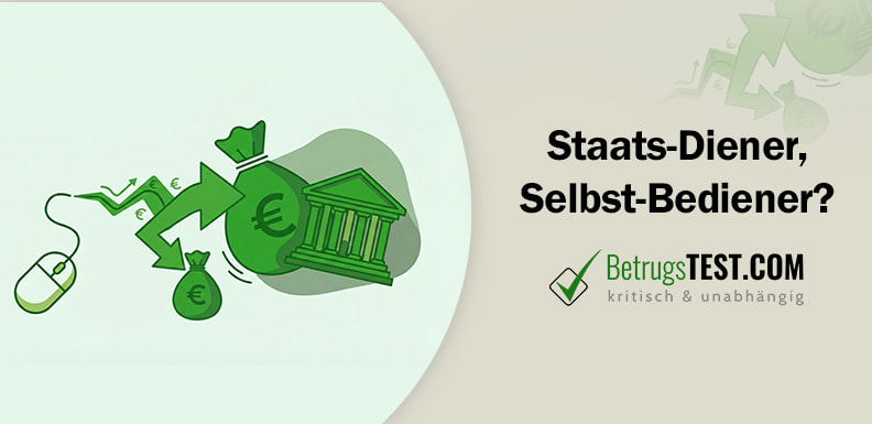 Symbolische Darstellung von Untreue. Eine Computermaus leitet per Klick viele kleine Euro-Beträge von einem Gerichtsgebäude in einen privaten Geldsack. - Erstellt mit AI durch Betrugstest Prompt.