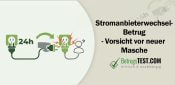 Eine grafische Darstellung zeigt, wie ein Stromanbieterwechsel innerhalb von 24 Stunden durch eine fremde Hand zu einem fehlerhaften Anschluss führt und einen verwirrten Verbraucher zurücklässt. - Erstellt mit AI durch Betrugstest Prompt.