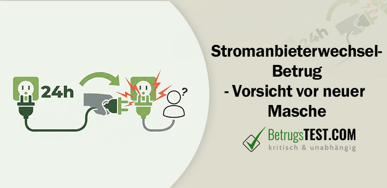 Eine grafische Darstellung zeigt, wie ein Stromanbieterwechsel innerhalb von 24 Stunden durch eine fremde Hand zu einem fehlerhaften Anschluss führt und einen verwirrten Verbraucher zurücklässt. - Erstellt mit AI durch Betrugstest Prompt.