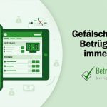 Illustration eines Smartphones und eines Tablets mit Glücksspiel- und Sportwetten-Oberflächen. Auf dem Smartphone sind ein Spielautomat, ein Würfel und ein Geldtransfer-Symbol zu sehen, auf dem Tablet eine Wettübersicht mit Fußball- und Tennisergebnissen. Drumherum Warnsymbole in Form von roten Ausrufezeichen und Schlössern sowie Geldsack-Icons. - Erstellt mit AI durch Betrugstest Prompt.