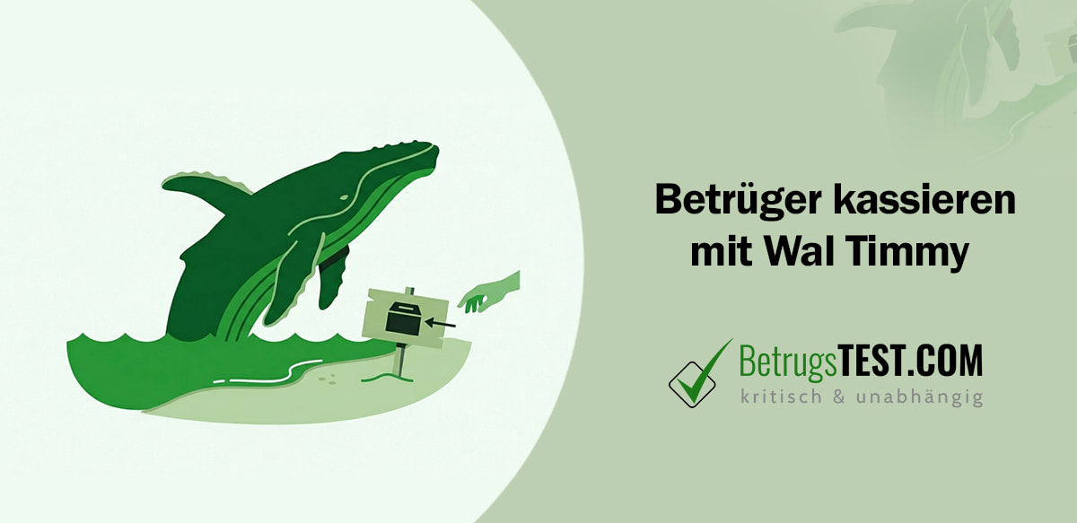 Eine minimalistische Flachdesign-Illustration in verschiedenen Grüntönen auf hellem Hintergrund. Sie zeigt einen stilisierten Buckelwal, der aus dem Wasser ragt, daneben ein Schild mit einer Spendenbox am Strand, nach der eine Hand greift. - Erstellt mit AI durch Betrugstest Prompt. 