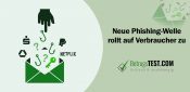 Eine minimalistische Illustration zum Thema Phishing: Aus einem grünen Briefumschlag steigen Angelhaken, Fragezeichen und ein Schlüssel auf, nach denen eine dunkle Hand greift. - Erstellt mit AI durch Betrugstest Prompt.